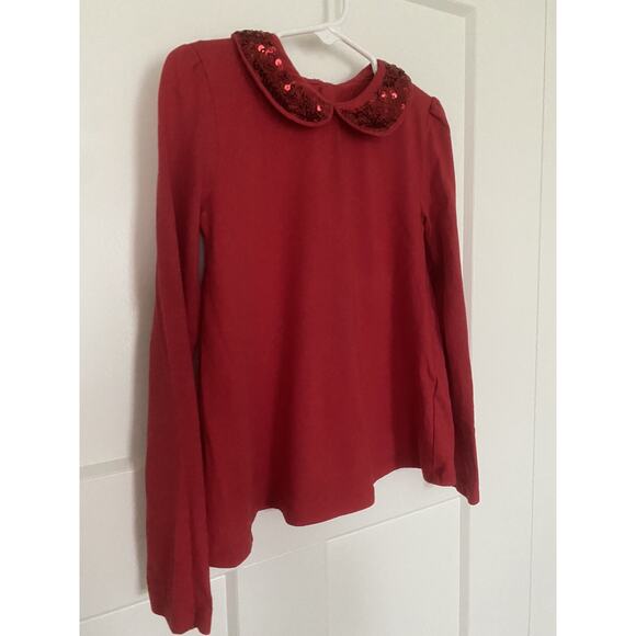 Girls Red Top Long Sleeve Size 6 Sequins Collar - Picture 1 of 4
